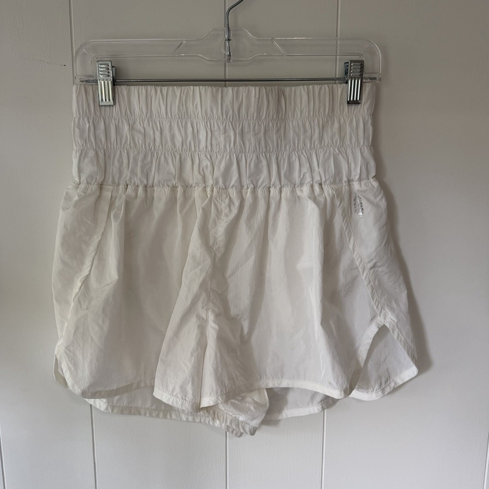 Free People Movement Way Home Shorts White Smocked Waist Lined Running Size L